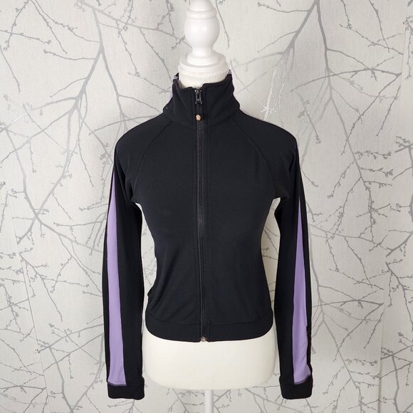 Lululemon Black Luon Lavender Side Stripe Full Zip Cropped Jacket - Picture 1 of 4